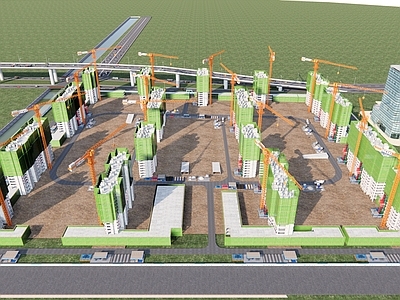 现代施工工地 建筑工地 塔吊 混凝土搅拌车