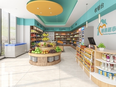 现代超市 收银台 展柜 冰箱