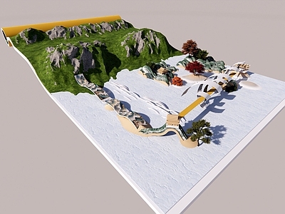 现代中式滨水景观 卷轴 山水 风景