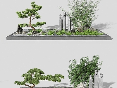 现代假山假水 松树