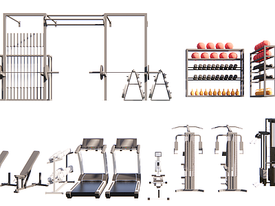 现代运动器材组合 跑步机 哑铃 单车 拉力器 球