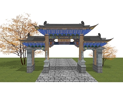 中式古建彩绘牌坊牌楼