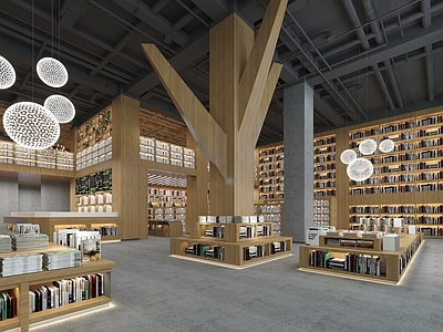 现代书店 台灯 书架 图书馆 书