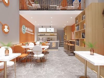 现代奶茶店 桌椅 吧台
