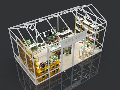 现代花店 花店花草植物 花架 花盆 展示台
