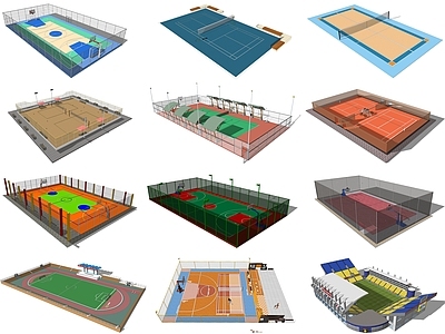 现代运动场地 网球场 羽毛球场 足球场