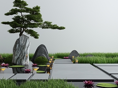 新中式假山山水