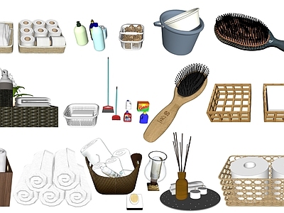 现代洗浴用品 洗护用品 清洗用品 梳子 毛巾 卷纸 拖把 篮子