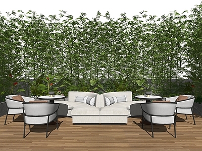 现代户外休闲沙发 休闲椅 绿植盆栽 竹子翠竹