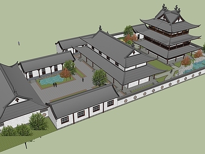 中式四合院 带水景花园