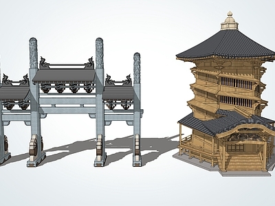 中式牌坊 木结构古塔