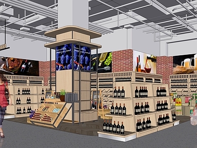 现代超市 酒水区 超市货架 商品 红酒柜 大卖场