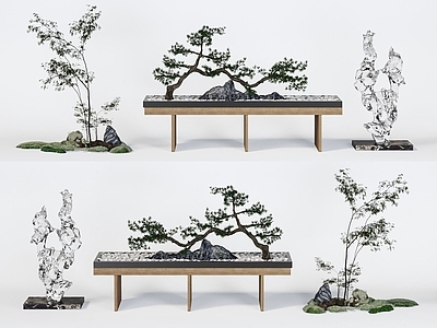 新中式松树盆栽 盆景 花瓶 桌面