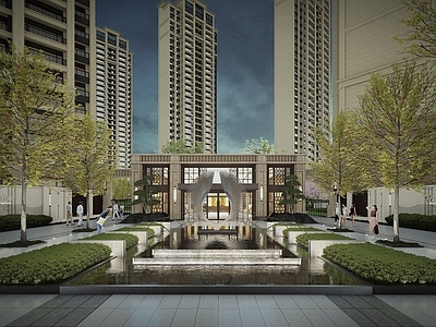 古典售楼处建筑 入口大门 方形