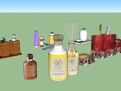现代洗浴用品组合 香薰 牙刷 牙膏 沐浴露