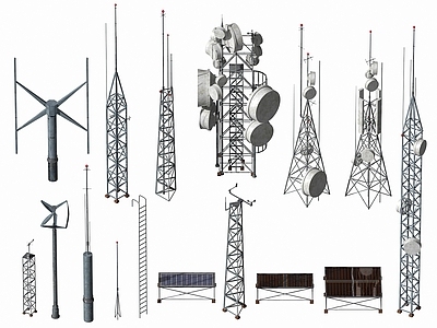 现代信号塔 避雷针 防空灯 太阳能板 工业设备