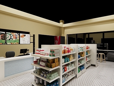 现代小超市 便利店 商场卖店 药店 生活用品区