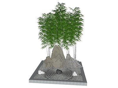 中式竹子 假山