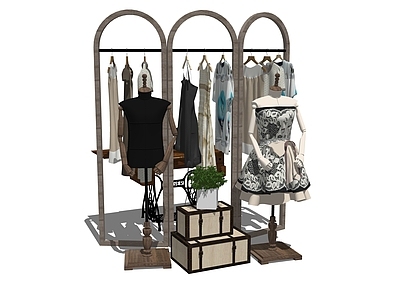现代服装展示架 服装店铺 衣柜铁木