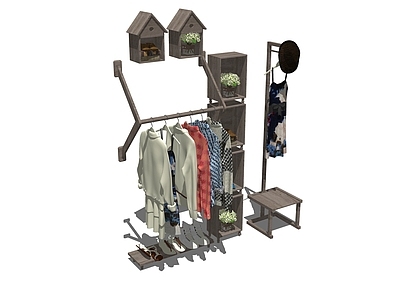 现代服装展示架 服装店铺 衣柜铁木