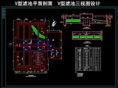 V型滤池 平面剖面 施工图