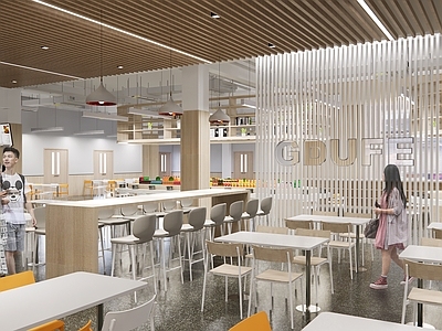 现代食堂 学校 食堂 餐饮 工装 旋转火锅 咖啡