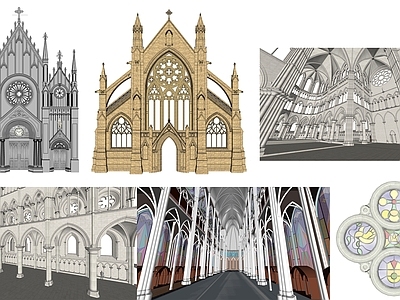 欧式教堂建筑 建筑构件 建筑构架 教堂室内构造 窗户 门头