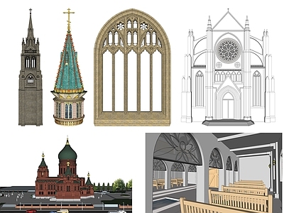 欧式教堂建筑 建筑构件 塔楼 窗户
