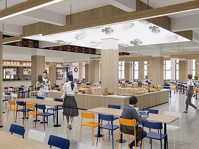 现代食堂 餐饮 学校 餐桌 卡座 面包房 奶茶店
