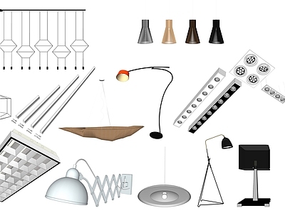 现代灯具组合 格栅灯 工装灯 灯筒灯 台灯