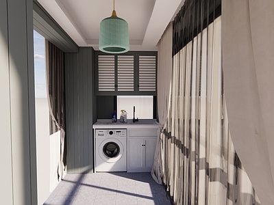 现代阳台 休闲阳台 洗衣机