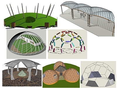 现代穹顶构件 球体建筑 廊架