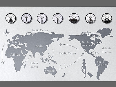 现代挂钟 时钟 装饰钟 世界时钟