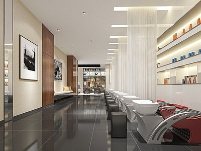 现代理发店 美发店 美容美发店 剪发椅 前台 理发桌椅 沙发 洗头床