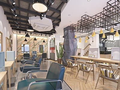 现代理发店 美发店 美容美发店 剪发椅 前台 理发桌椅 沙发 洗头床