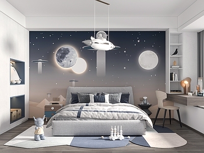 现代儿童房 男孩房 儿童床 床头柜 椅 玩具 飞