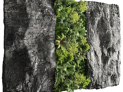 现代绿植墙 岩石墙