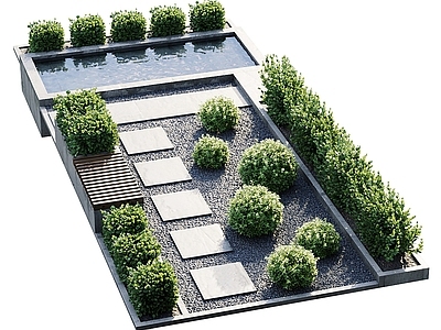 现代园路 栈道 公园景观 庭院景观 园林 花丛 灌木 石子
