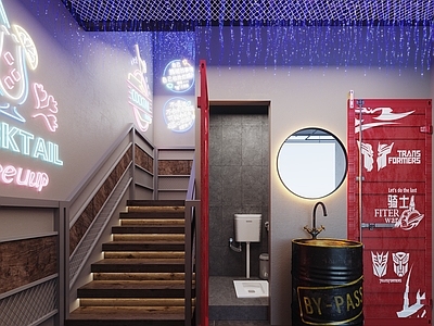 工业风烧烤店走廊