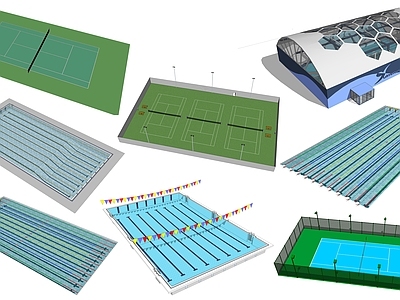 现代网球场 泳池