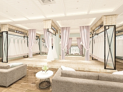 现代婚纱摄影店 试纱间 婚纱礼服 婚纱展式间 婚纱展台 休闲沙发
