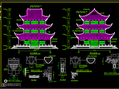 中式文昌阁古建筑施工图