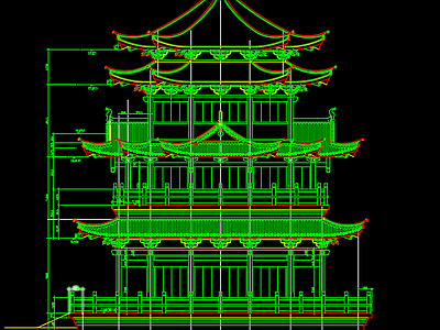 中式云峰烟水阁平立面建筑图 施工图