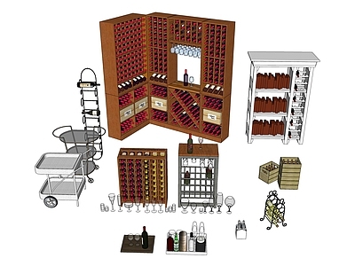 现代酒具 酒杯 酒瓶 酒架 酒水推车