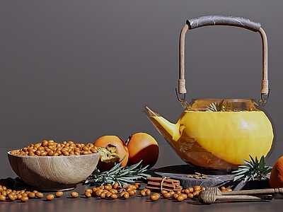 现代茶具 茶壶 水果