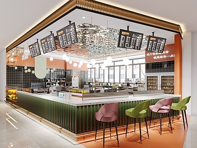 现代奶茶咖啡店 备餐区 户外 单层 收银前台 休息区