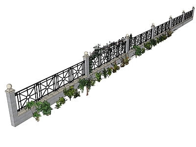 现代围墙围栏 护栏 花草