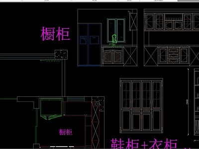 卧室衣柜橱柜 电视柜 酒柜平面立面透视图库