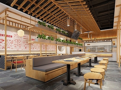 新中式火锅店 壁画 椅