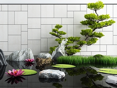 新中式水池小品